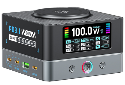 OEM WLX-R8A QI -latausasema, 140W, 5A, 2 x USB-A - 6 x USB-C, Harmaa