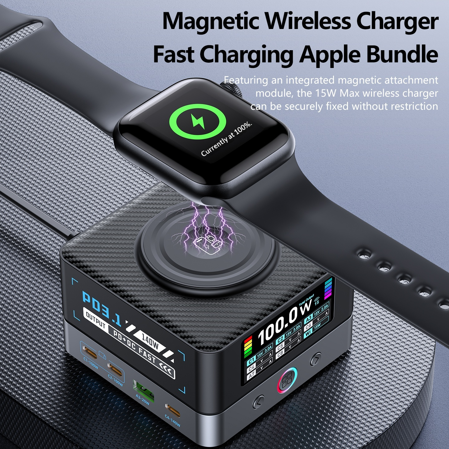 OEM WLX-R8A QI -latausasema, 140W, 5A, 2 x USB-A - 6 x USB-C, Harmaa