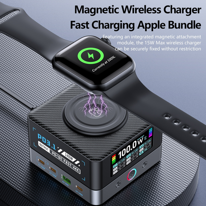 OEM WLX-R8A QI -latausasema, 140W, 5A, 2 x USB-A - 6 x USB-C, Harmaa