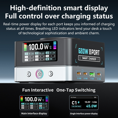 OEM WLX-R8A QI -latausasema, 140W, 5A, 2 x USB-A - 6 x USB-C, Harmaa