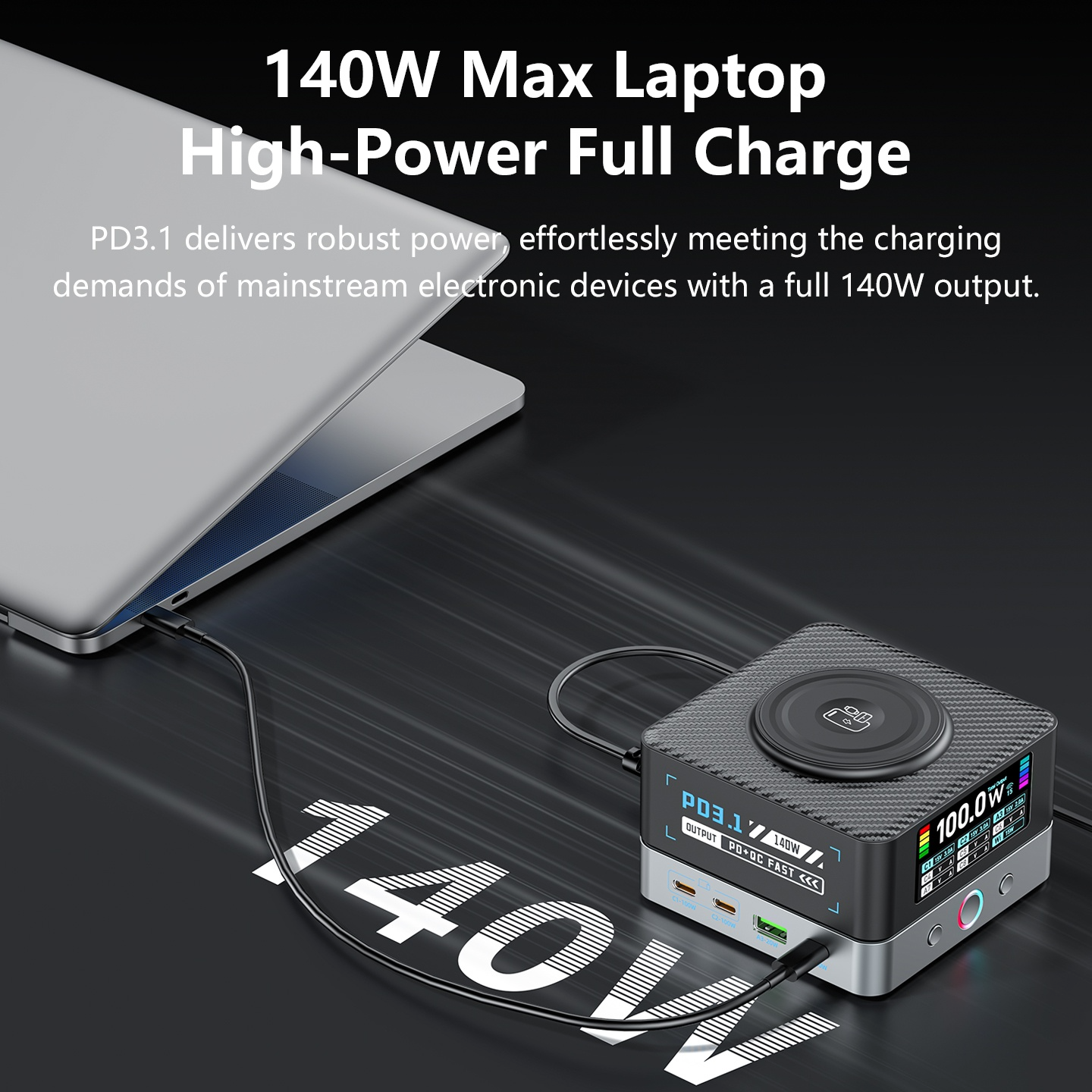 OEM WLX-R8A QI -latausasema, 140W, 5A, 2 x USB-A - 6 x USB-C, Harmaa