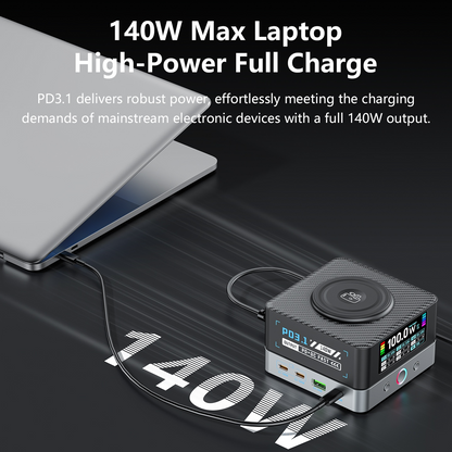 OEM WLX-R8A QI -latausasema, 140W, 5A, 2 x USB-A - 6 x USB-C, Harmaa