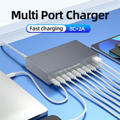 OEM WLX-X6Y -latausasema, 140W, 5A, 2 x USB-A - 8 x USB-C, hopea
