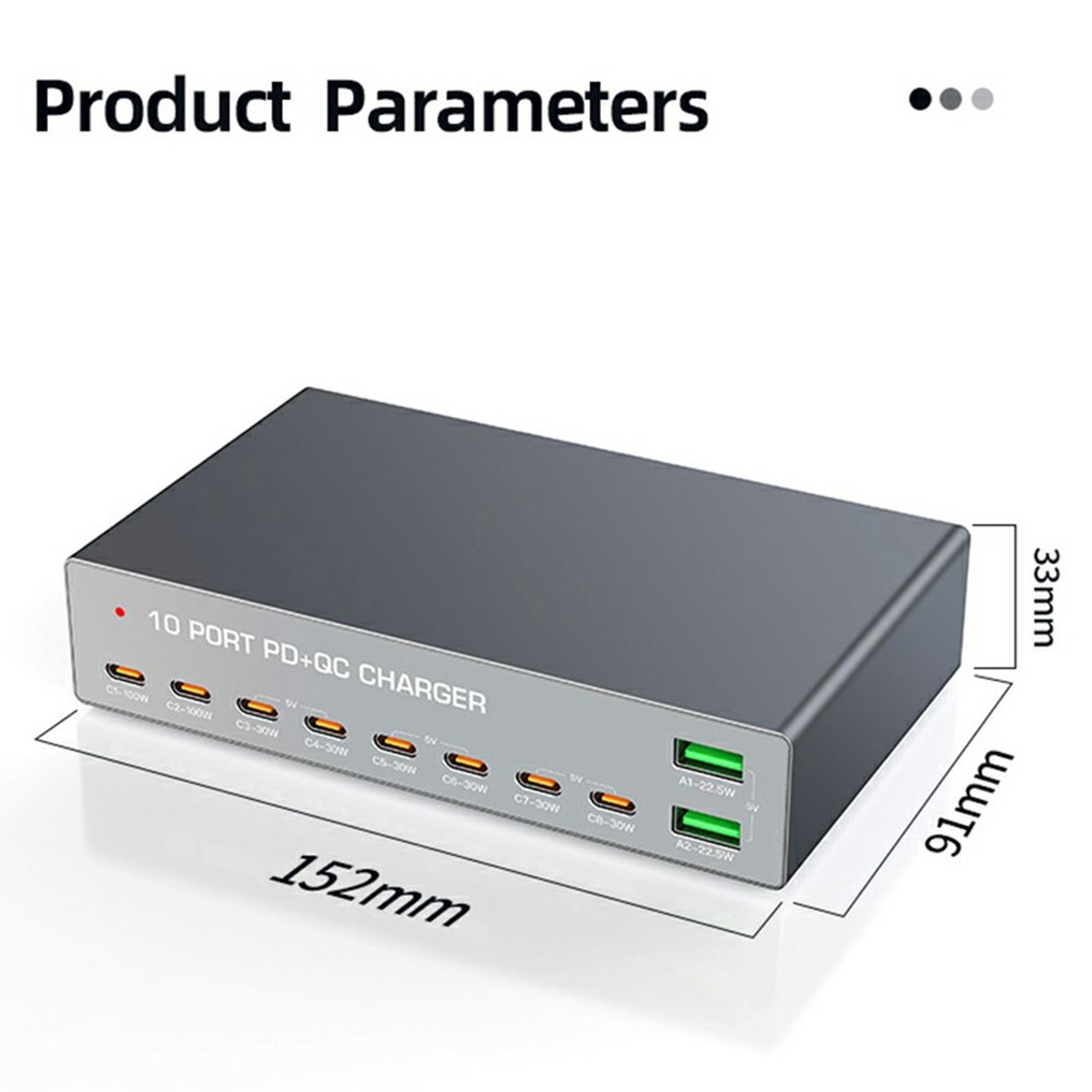 OEM WLX-X6Y -latausasema, 140W, 5A, 2 x USB-A - 8 x USB-C, hopea