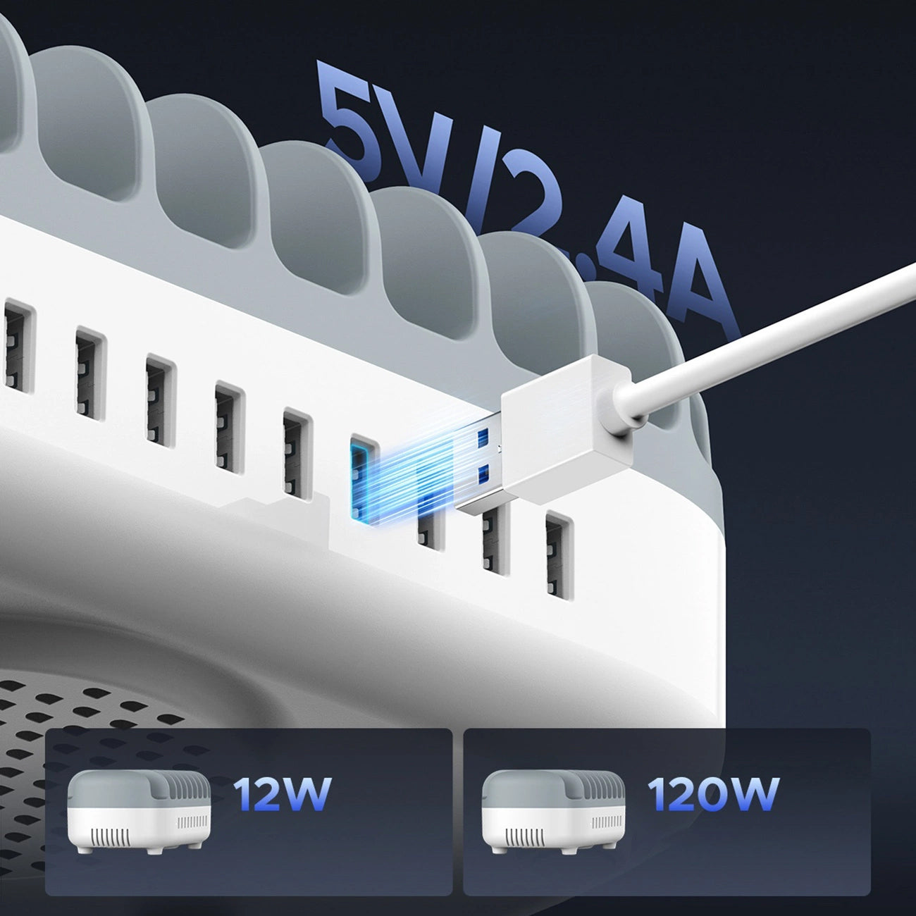 Orico DUK-10P-V1 latausasema, 120W, 2.4A, 10 x USB-A, Valkoinen