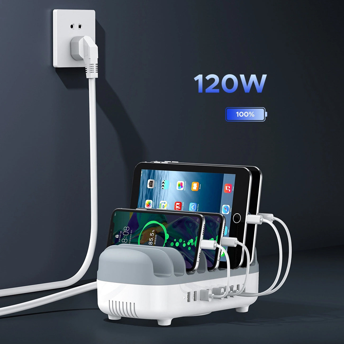 Orico DUK-10P-V1 latausasema, 120W, 2.4A, 10 x USB-A, Valkoinen