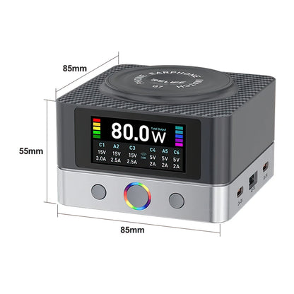 Relife Q7 QI -latausasema, 80W, 3.25A, 2 x USB-A - 4 x USB-C, Harmaa