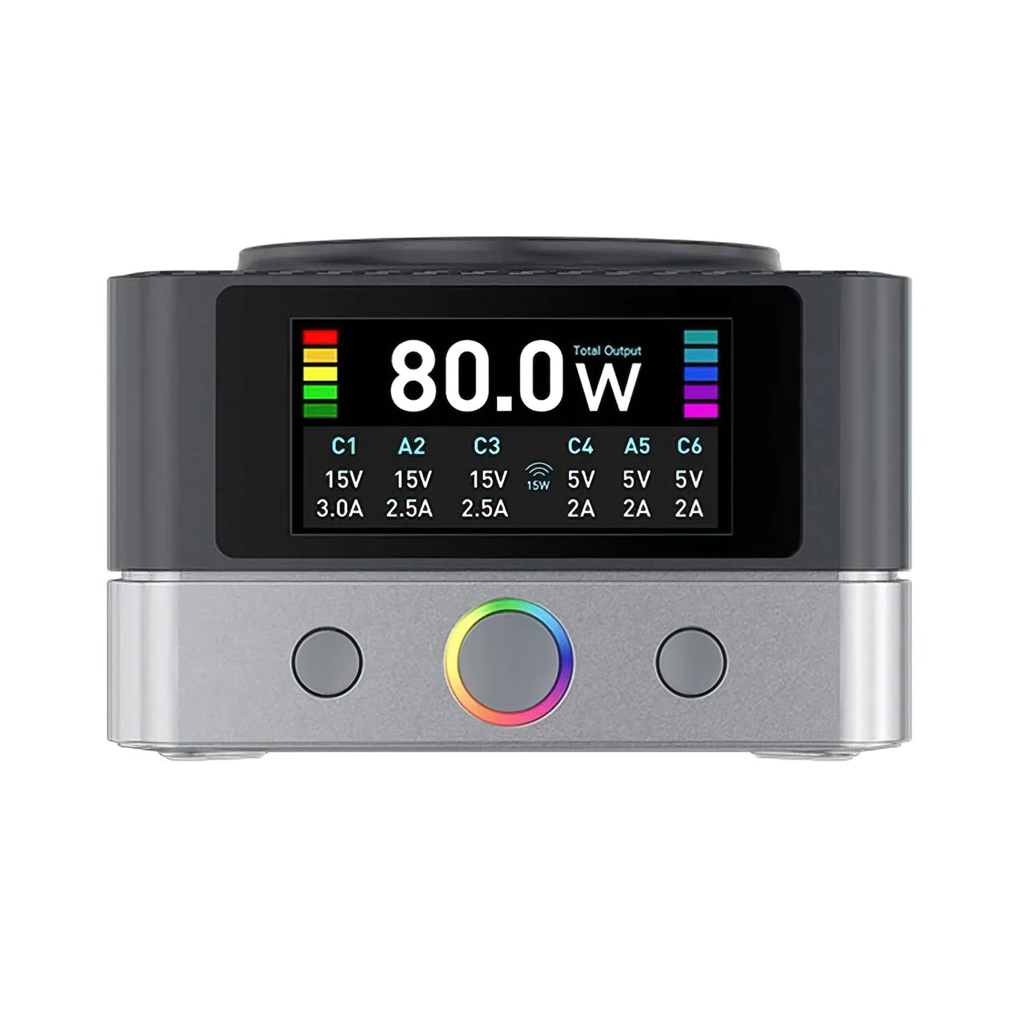 Relife Q7 QI -latausasema, 80W, 3.25A, 2 x USB-A - 4 x USB-C, Harmaa
