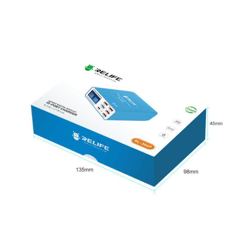 Relife RL-304P latausasema, 40W, 3A, 1 x USB-C - 5 x USB-A, Sininen