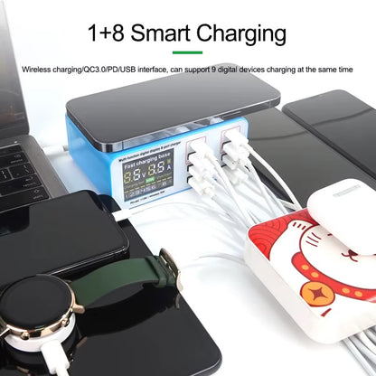 Relife RL-304S QI -latausasema, 110W, 3A, 2 x USB-C - 6 x USB-A, Sininen