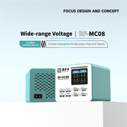 RF4 RF-MC08 -latausasema, 150W, 5A, 4 x USB-A - 4 x USB-C, turkoosi