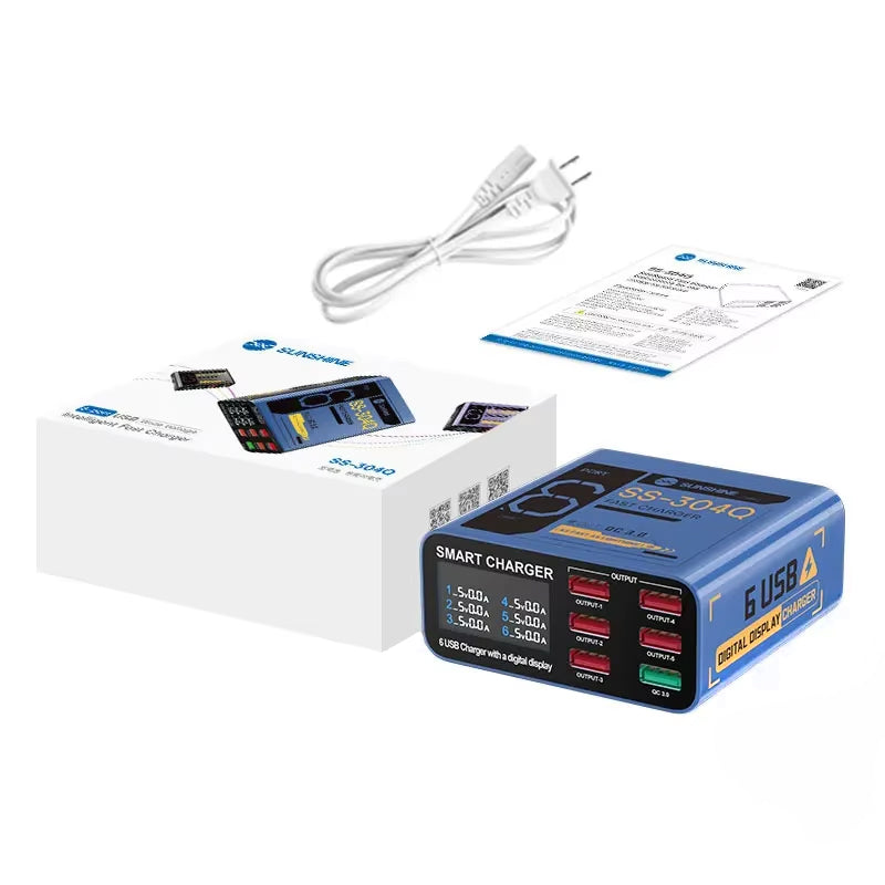 Latausasema Sunshine SS-304Q, 30W, 3.5A, 6 x USB-A, Sininen