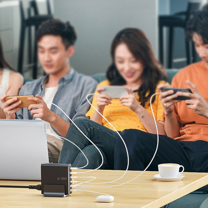 Tech-Protect DC160W-GAN -latausasema, 160W, 5A, 2 x USB-A - 4 x USB-C, Musta