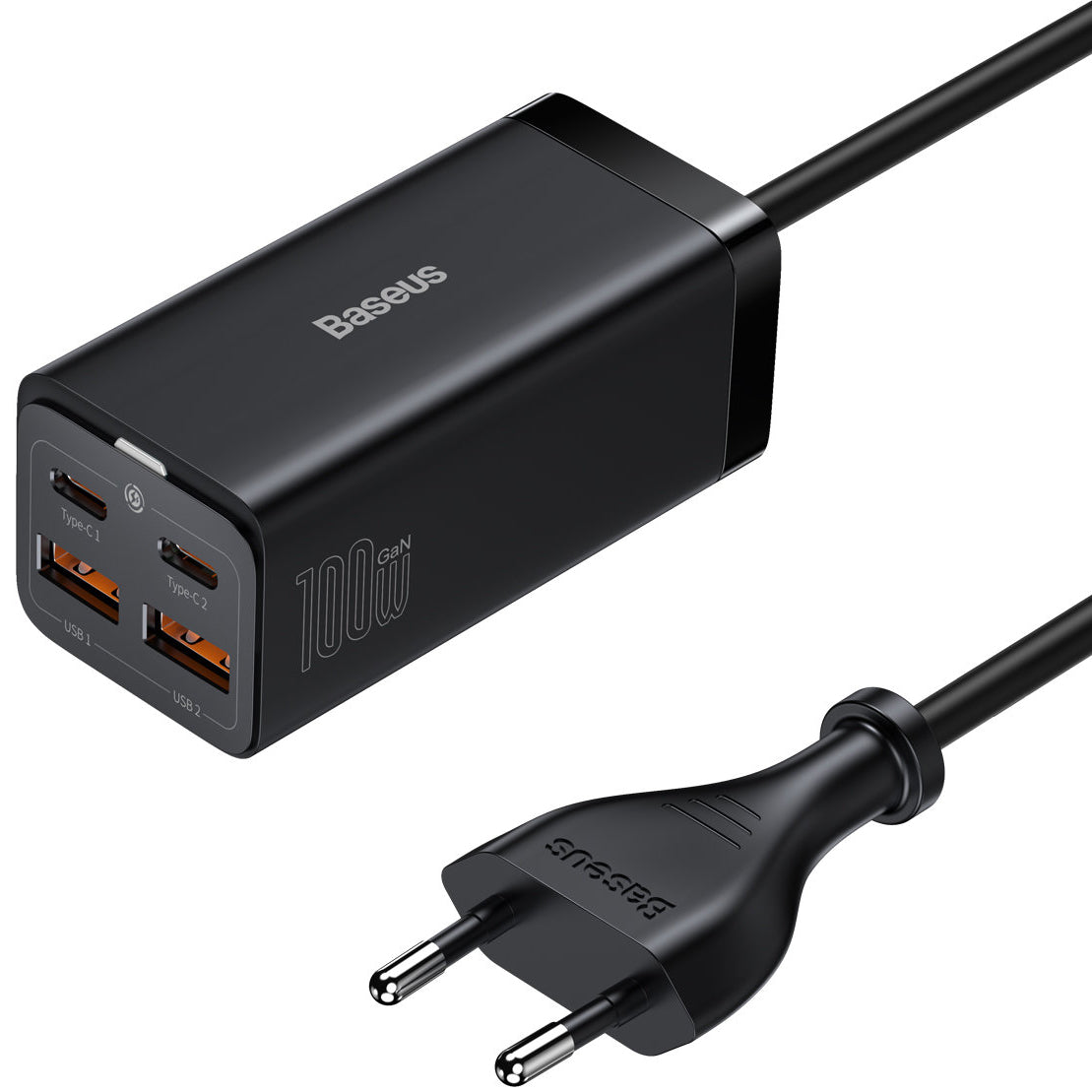 USB-C Baseus GaN3 Pro -latausasema, 100W, 5A, 2 x USB-A - 2 x USB-C, Musta, Uudelleenpakattu CCGP000101