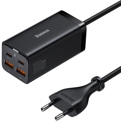 USB-C Baseus GaN3 Pro -latausasema, 100W, 5A, 2 x USB-A - 2 x USB-C, Musta, Uudelleenpakattu CCGP000101