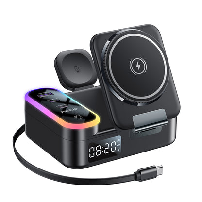Latausasema Yesido DS38 Display QI 3in1, 65W, 3A, 1 x USB-A - 2 x USB-C, Musta