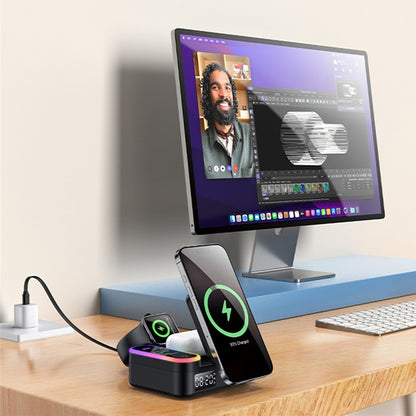 Latausasema Yesido DS38 Display QI 3in1, 65W, 3A, 1 x USB-A - 2 x USB-C, Musta