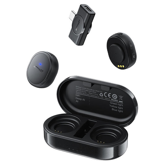 Lavalier-mikrofoni Acefast R3, USB-C, 2 kappaleen setti, Musta