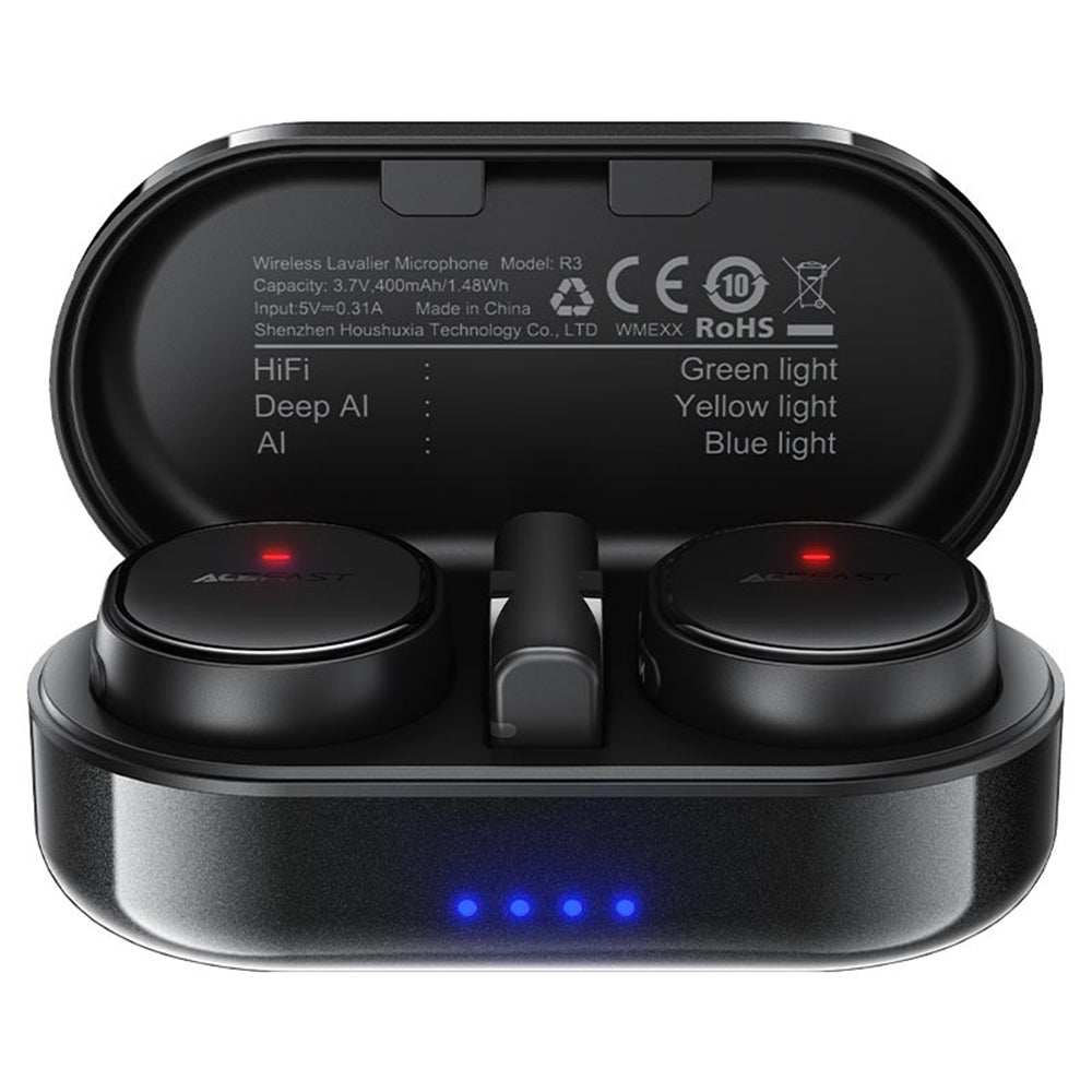 Lavalier-mikrofoni Acefast R3, USB-C, 2 kappaleen setti, Musta