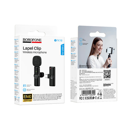 Borofone BFK16 Winner lavalierimikrofoni, USB-C, Musta