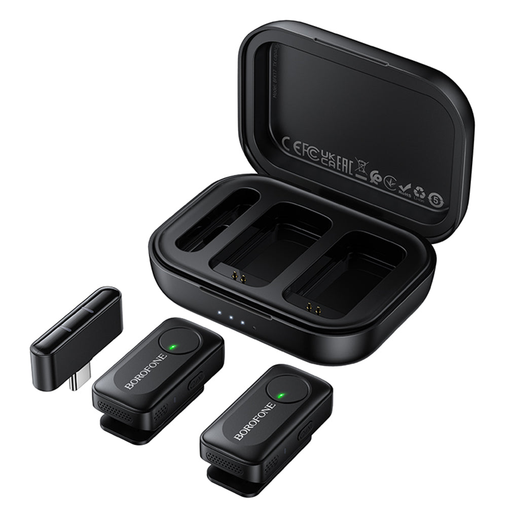 Borofone BFK17 Lemai lavalierimikrofoni, USB-C, 2 kappaleen setti, Musta