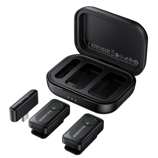 Borofone BFK17 Lemai lavalierimikrofoni, USB-C, 2 kappaleen setti, Musta