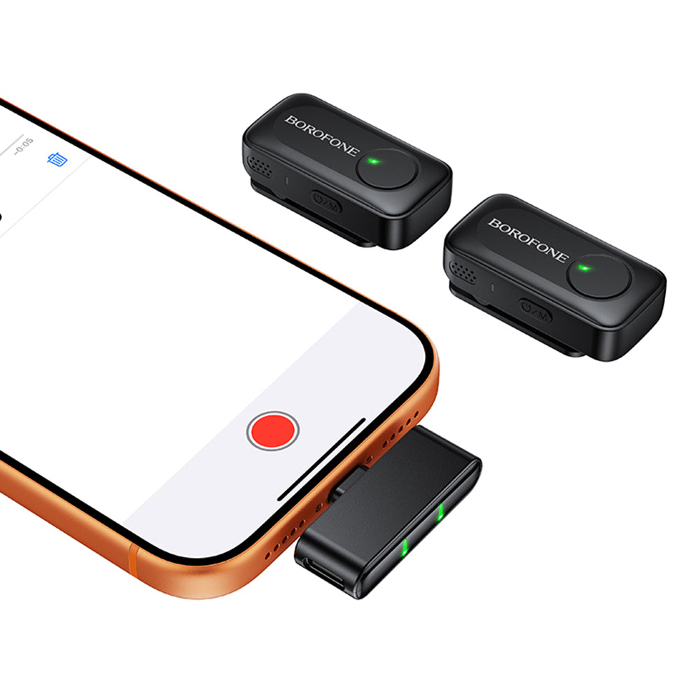 Borofone BFK17 Lemai lavalierimikrofoni, USB-C, 2 kappaleen setti, Musta