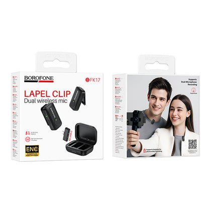 Borofone BFK17 Lemai lavalierimikrofoni, USB-C, 2 kappaleen setti, Musta