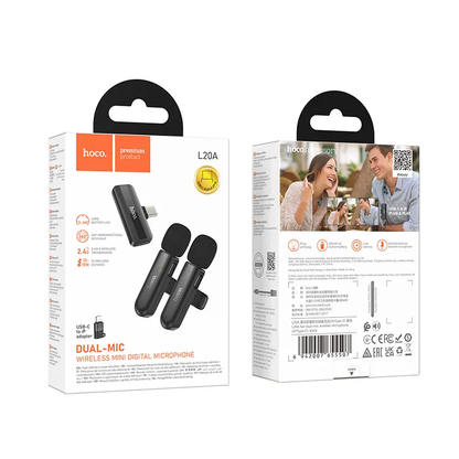 HOCO L20A -mikrofonisetti, USB-C / Lightning, 2 kappaleen setti, Musta