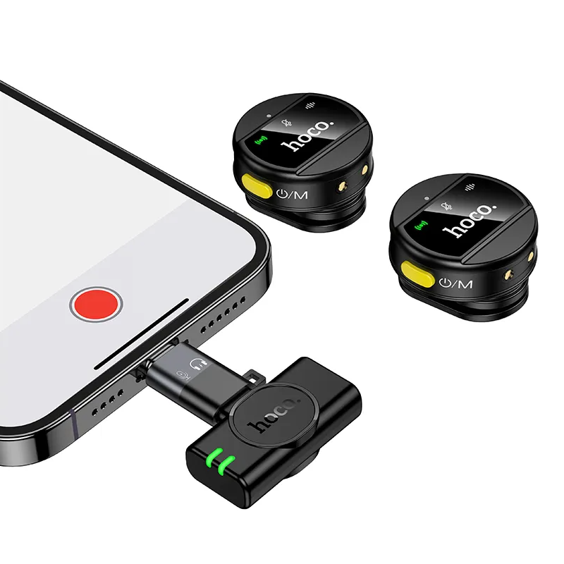 HOCO L22 -mikrofoni, USB-C / Lightning, 2 kappaleen setti, Musta