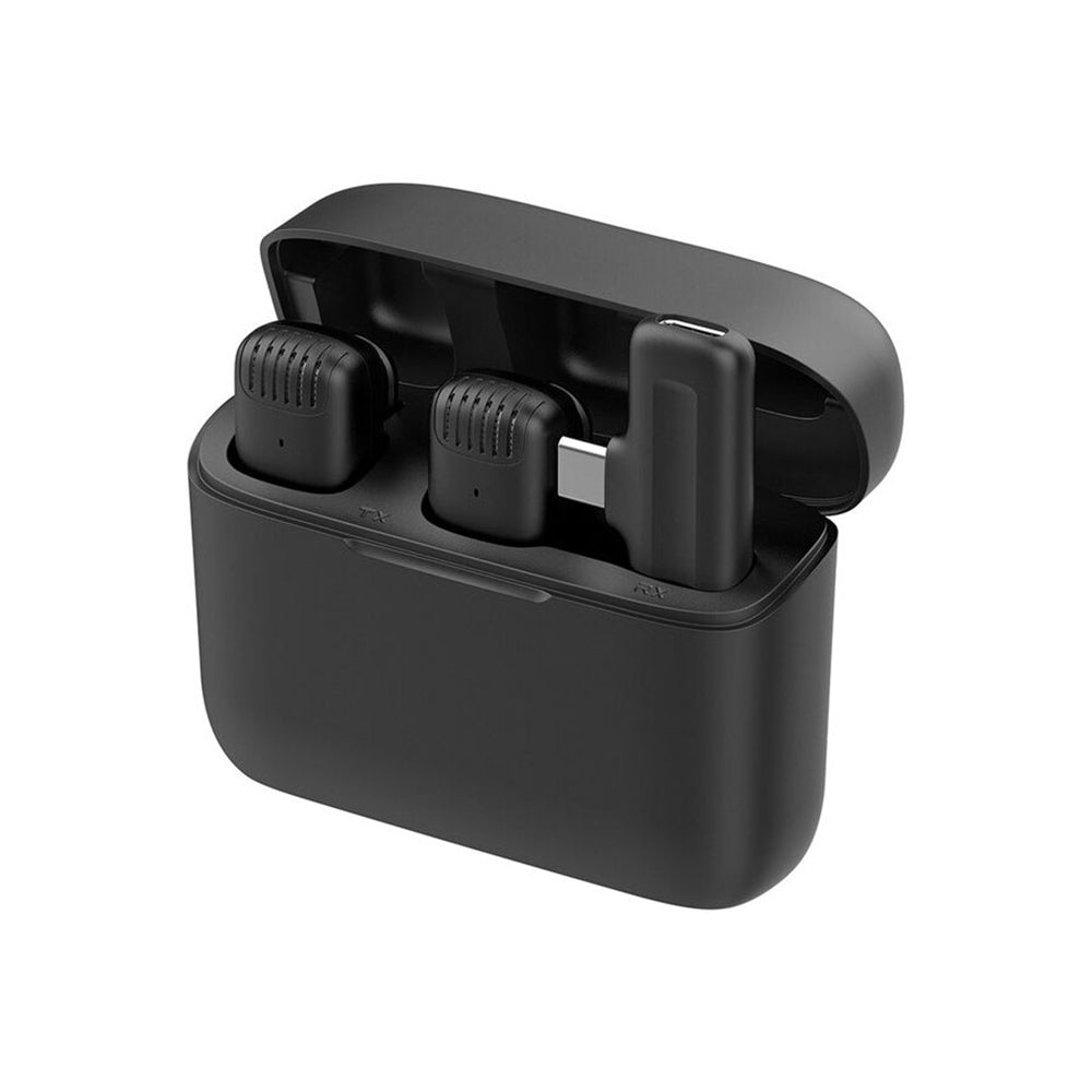 Techsuit LW4 lavalierimikrofoni, USB-C, 2 kappaleen setti, Musta