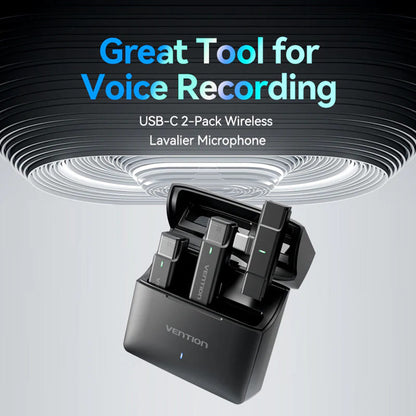 Vention Clip-On -lavalierimikrofoni, USB-C, 2 kappaleen setti, Musta