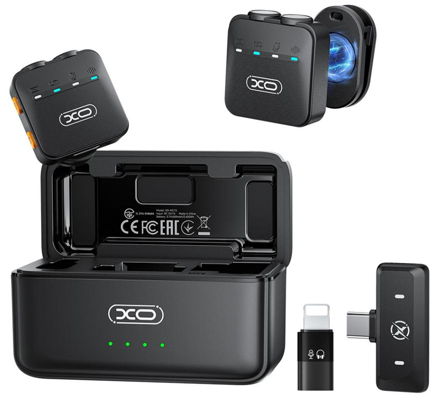 Lavaliera XO Design MC15 Dual, USB-C / Lightning, 2 kappaleen setti, Musta