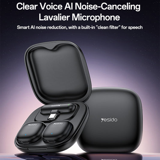 Lavalier-mikrofoni Yesido KR21, USB-C, 2 kappaleen setti, Musta