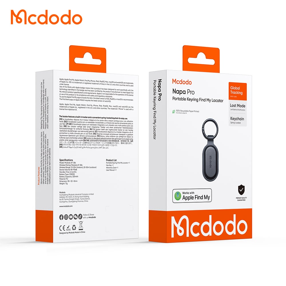 Mcdodo SmartTag Avaimenperä Napa Pro AT-3840 iOS-sarjalle, Musta
