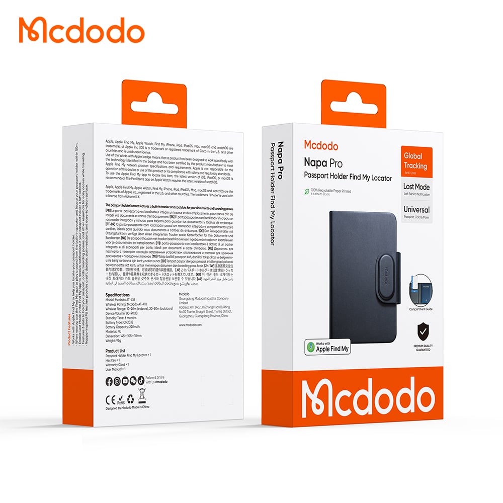 Mcdodo SmartTag Passport Napa Pro AT-4180 iOS-sarjalle, musta