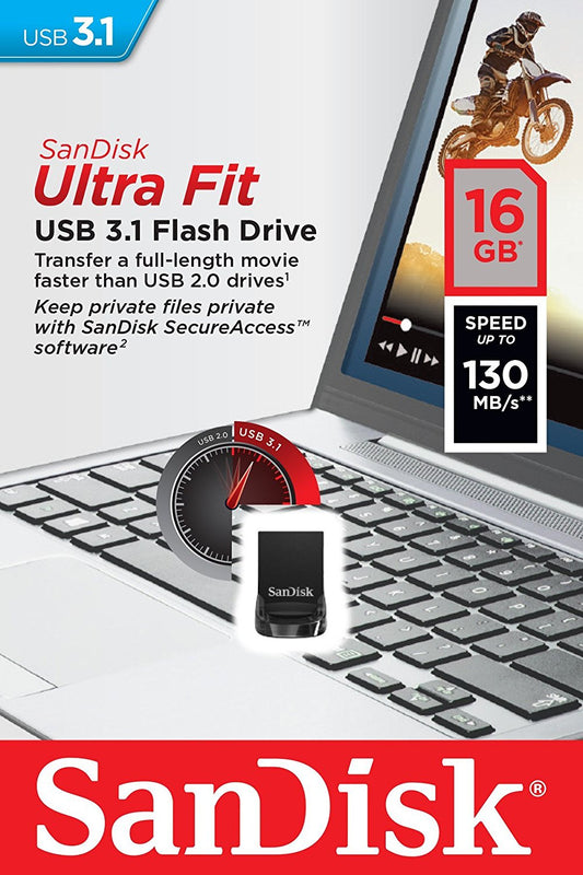 Ulkoinen muisti USB-A 3.1 SanDisk Ultra Fit, 16Gb SDCZ430-016G-G46