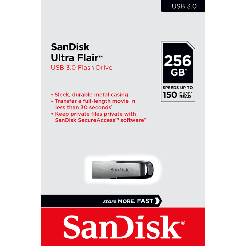 Ulkoinen muisti USB-A 3.0 SanDisk Ultra Flair, 256Gt SDCZ73-256G-G46