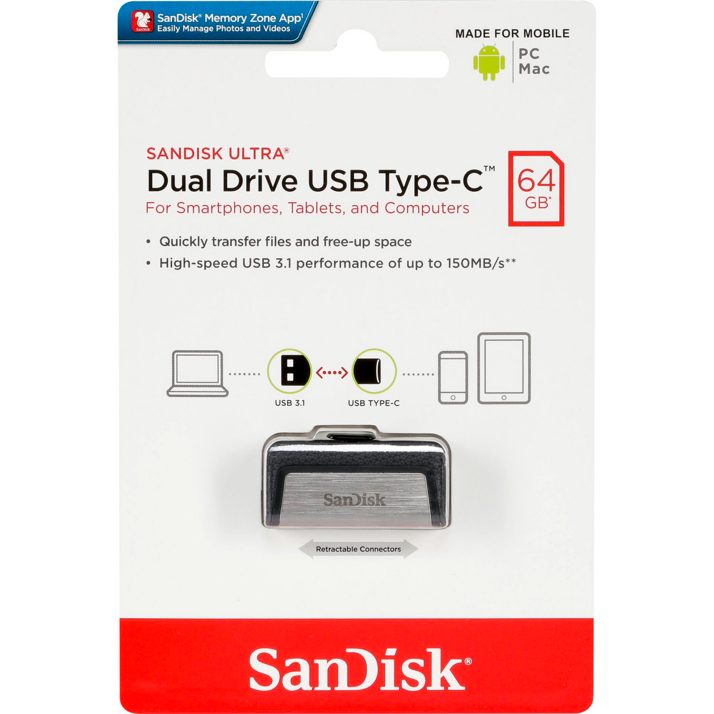 Ulkoinen muisti USB-A 3.1 / USB-C SanDisk Ultra Dual Drive, 64Gb SDDDC2-064G-G46