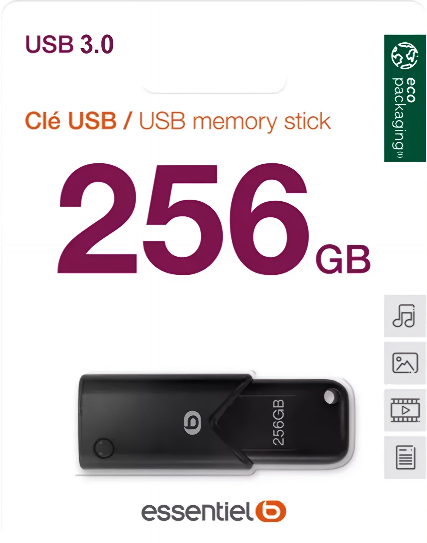 Ulkoinen muisti USB-A 3.2 Essentiel-B B120, 256Gt EKMMD256123EB