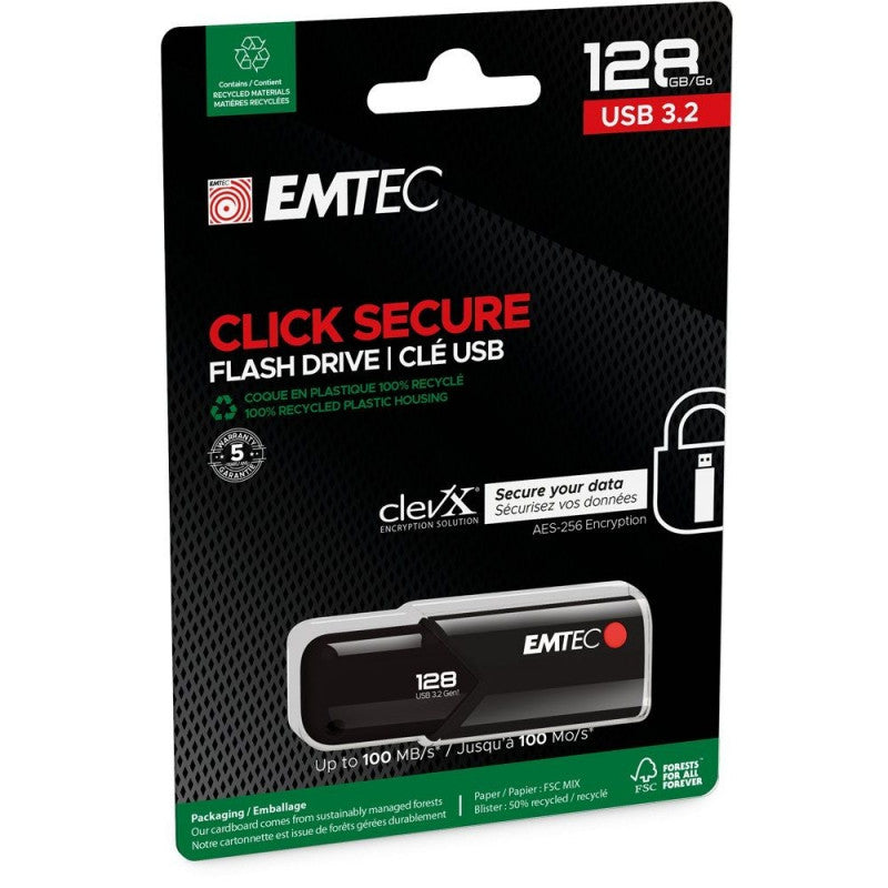 Ulkoinen muisti USB-A 3.2 Emtec B120 Click Secure, 128Gb ECMMD128GB123