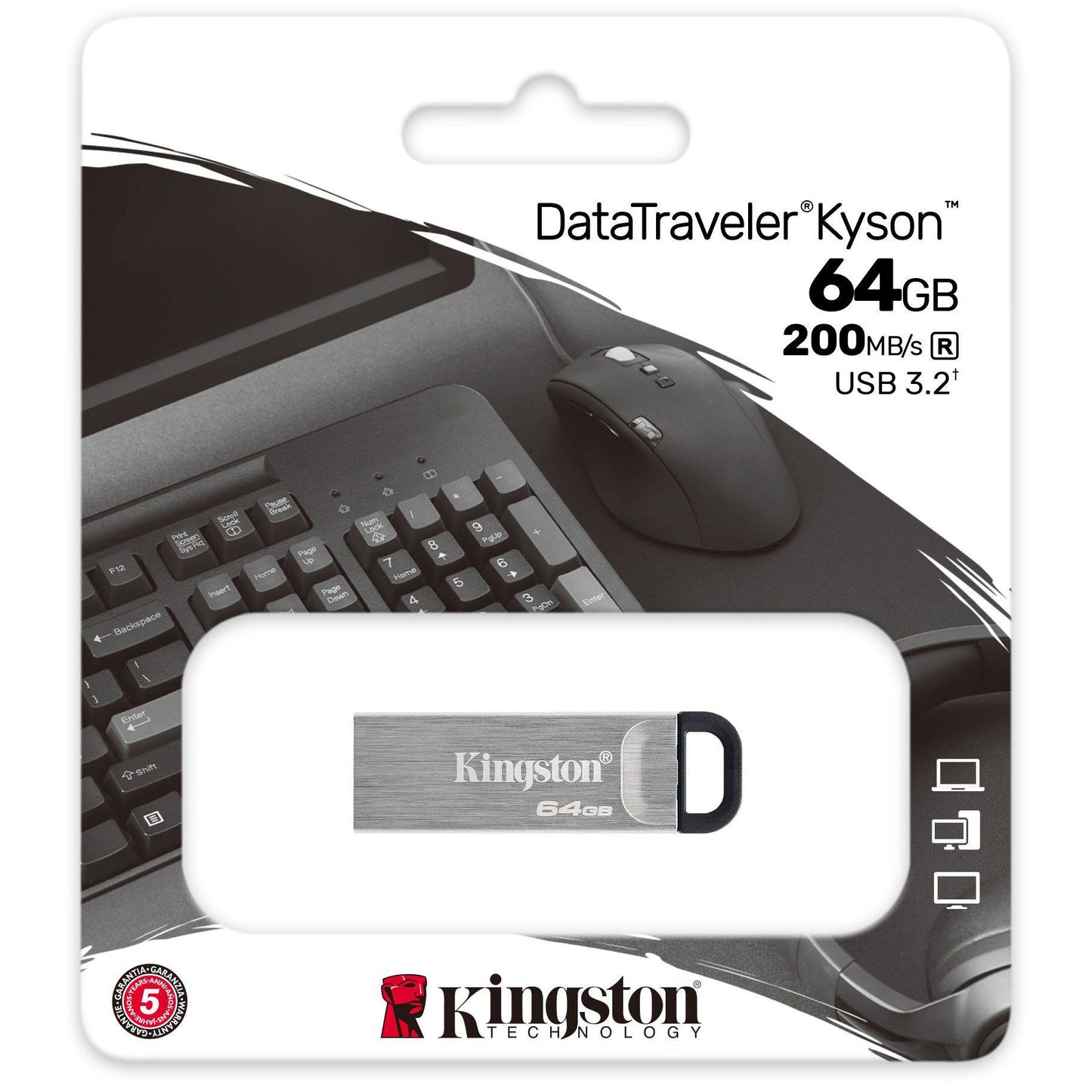 Ulkoisen muistin USB-A 3.2 Kingston DT Kyson, 64Gb DTKN/64GB