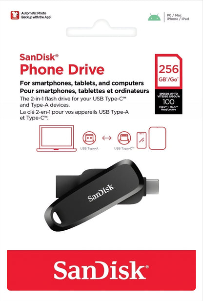 Ulkoinen muisti USB-A 3.2 / USB-C SanDisk Phone Drive, 256Gb SDDDC6-256G-G46