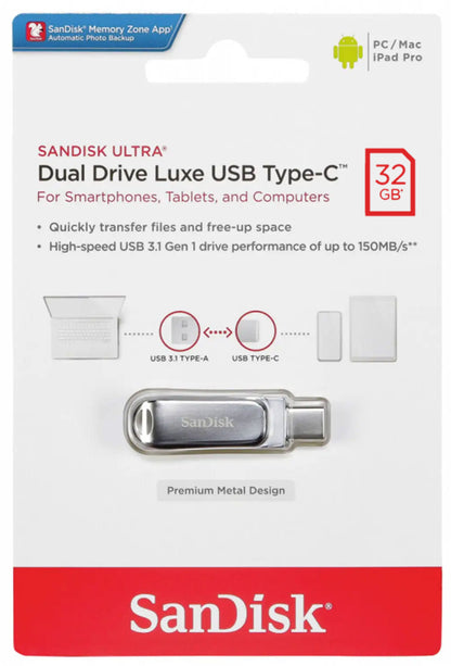 Ulkoinen muisti USB-A 3.2 / USB-C SanDisk Ultra Luxe Dual Drive, 32Gb SDDDC4-032G-G46