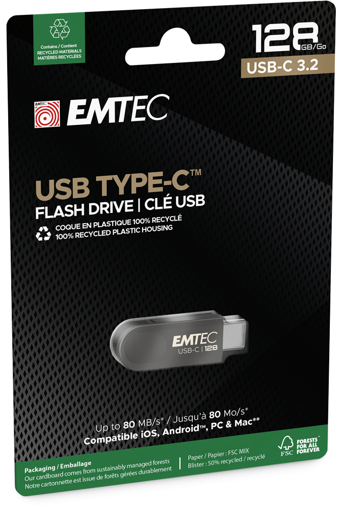 Ulkoinen USB-C-muisti Emtec C280 Single, 128 Gt ECMMD128GC2