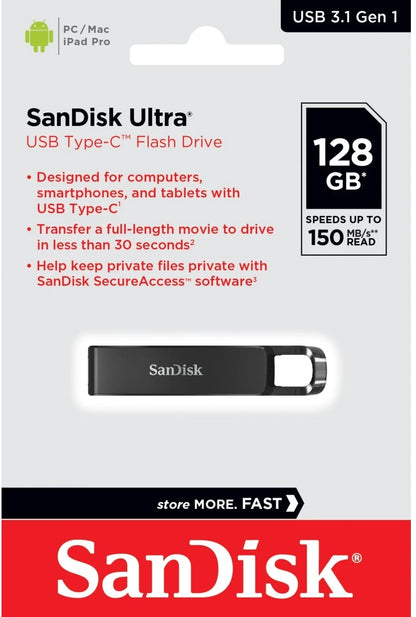 Ulkoinen USB-C-muisti SanDisk Ultra, 128 Gt SDCZ460-128G-G46