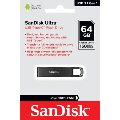 Ulkoinen USB-C-muisti SanDisk Ultra, 64Gb SDCZ460-064G-G46