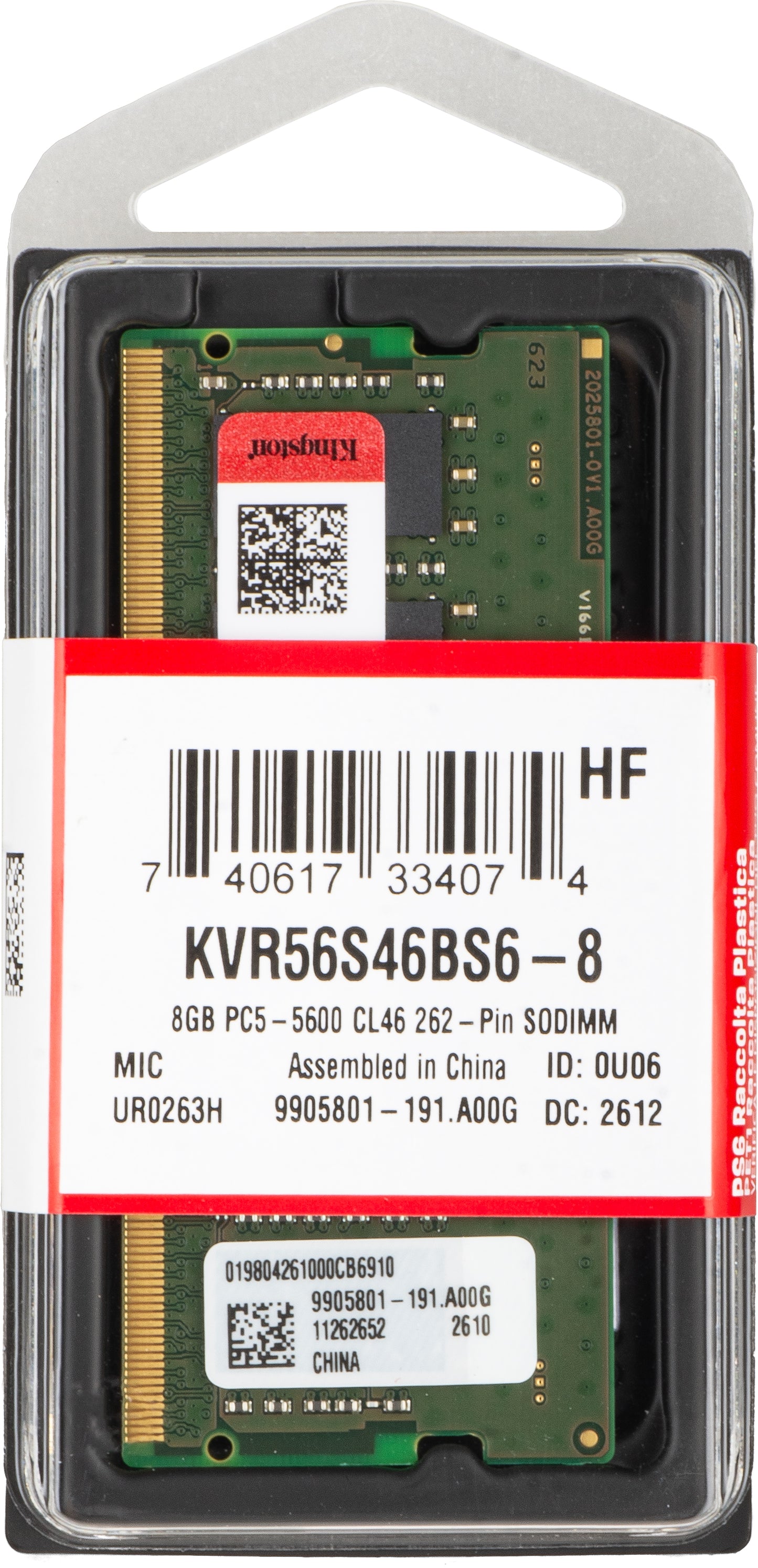 Kingston RAM-muisti, DDR5 SODIMM, 8GB, 5600MHz KVR56S46BS6-8