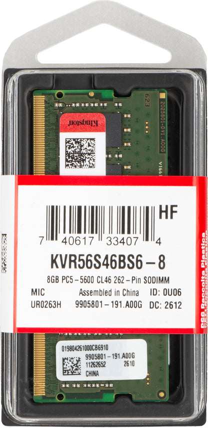 Kingston RAM-muisti, DDR5 SODIMM, 8GB, 5600MHz KVR56S46BS6-8