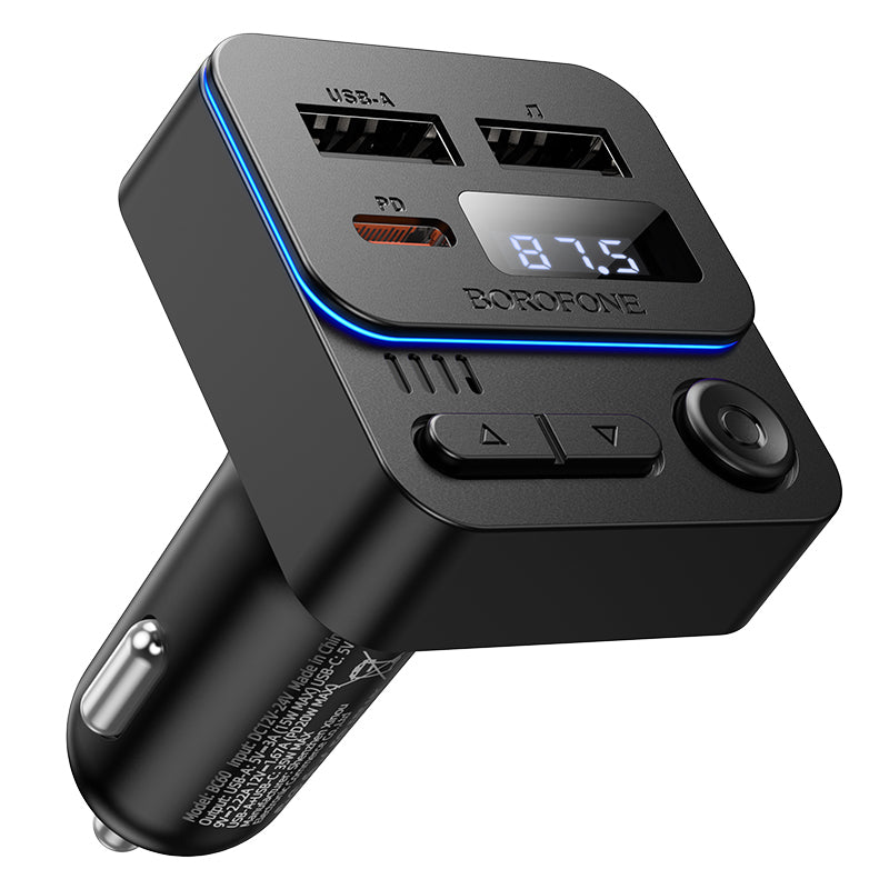 FM Bluetooth -modulaattori Borofone BC60 Hero, 2 x USB-A - 1 x USB-C